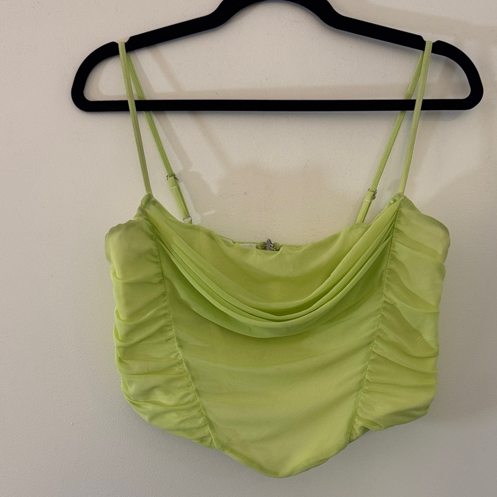 White Fox Lime Green Draped Corset Spaghetti Strap Top